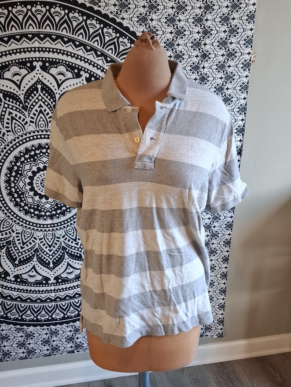 GAP Gray & White Striped Polo Tee